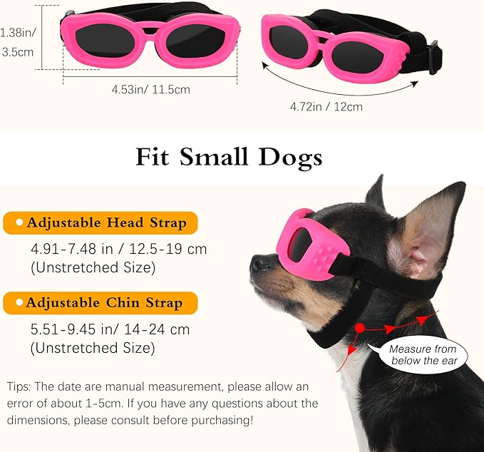 Dog Sunglasses Small Breed, Small Dog Goggles with Adjustable Straps, UV/Wind/Dust/Fog Proof Dog Eye Protection Sunglasses for Outdoor Car Driving Riding, Pink-PawvioPets