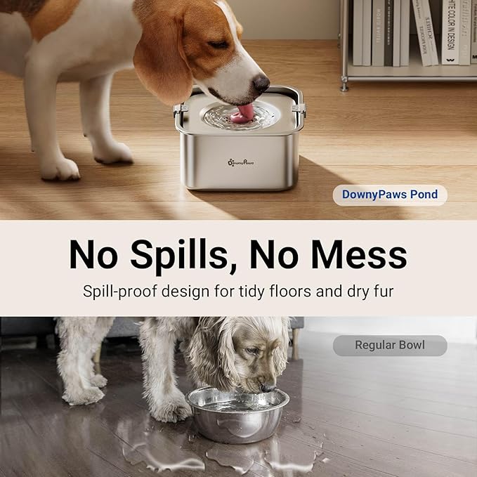DownyPaws No Spill Water Bowl for Dogs,101oz/3L Stainless Steel Slobber Stopper, No Drip Slow Drinking Dog Water Bowl, No Mess Dog Water Dispenser Spill Proof, Dishwasher Safe, Silver-PawvioPets