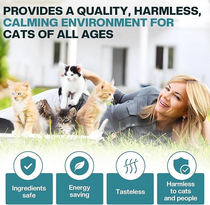 Cat Calming Diffuser 6 in 1 Multicat Calming Pheromones Diffusers Relief Stress Anxiety Fighting Scratching 90 Days Calm Relaxing Pheromone for Cats kit 48ml Refill Fits All Common Diffuser Plug In-PawvioPets