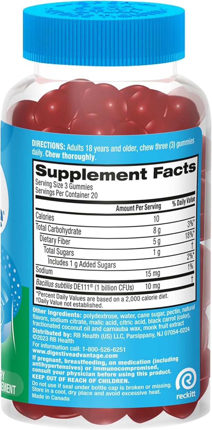 Digestive Advantage Prebiotic Fiber Gummies + Probiotics for Gut Health, 5g Prebiotic Fiber Plus 1 Billion CFU Probiotic, Supports Digestive Health & Regularity, (60ct Bottle) Strawberry Flavor*-PawvioPets