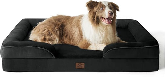 Bedsure L Plus Orthopedic Dog Bed for Large Dogs - Washable Dog Cat Bed Waterproof, L Plus Big Comfort Dogs Couch Sofa with Washable Removable Cover, Pet Bed with Nonskid Bottom, Black, 38"-PawvioPets