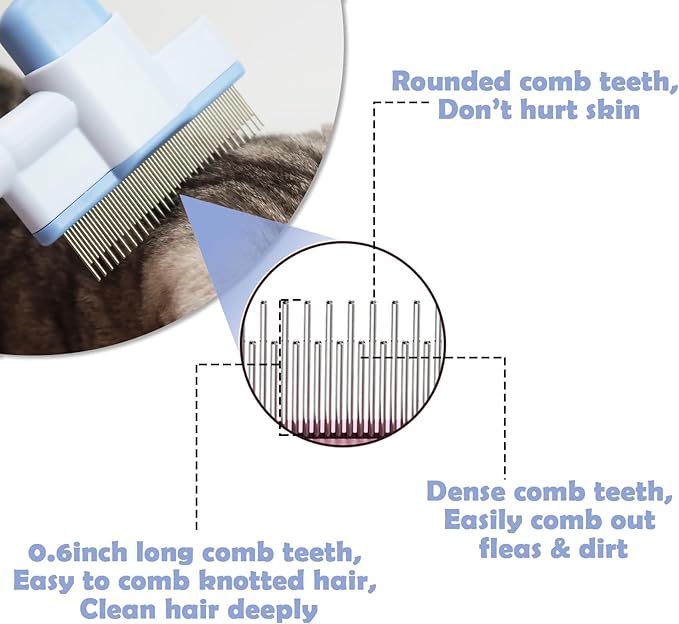 Cat Comb Pet Comb Self Cleaning Upgraded Cat Brush for Long Haired Cats & Dogs, Pink-PawvioPets