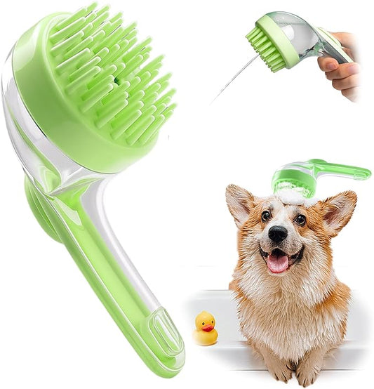 Dog Bath Brush, Silicone Pet Bath Brush with Soap Dispenser,Deep Cleansing & Gentle Massage for Dogs & Cats, Suitable for Long & Short Hair, Easy Grip, Bathing & Grooming(Green)-PawvioPets
