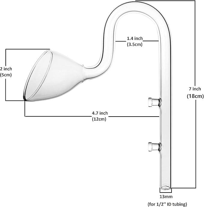 Glass Lily Pipe Outflow for Aquarium Planted Tank (13mm for 12/16mm (1/2" ID) tubing)-PawvioPets