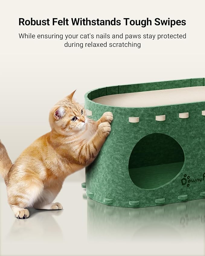 DownyPaws Cat House for Indoor Cats, Cat Bed Cave for Multiple & Large Cats Up to 22 Lbs, Scratch Resistant Peekaboo Cat Caves, Foldable Tunnel Enclosed Bed, PeekaPurr, Forest-PawvioPets