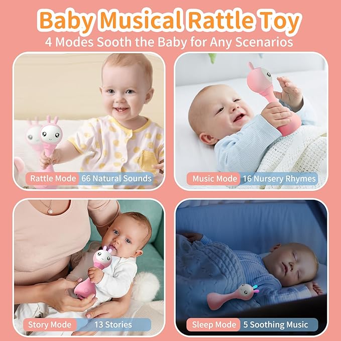 alilo Yoyo Talking Bunny Baby Musical Light-Up Rattle Toys 0-6-12-18 Months, Voice Mimicking Toy, Preloaded 90+ Audio Content, ABC/Number/Notes Learning Toys for Baby Infant Newborn Boy Girl Gifts-PawvioPets