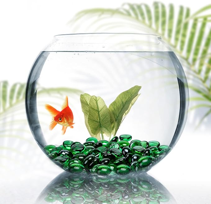 FUTUREPLUSX 1LB Green Flat Glass Marbles, Premium Colored Gems Fish Bowl Marbles Decorative Mosaic Glass Pebbles Floral Smooth Stones for Vases Aquarium Home Decor-PawvioPets
