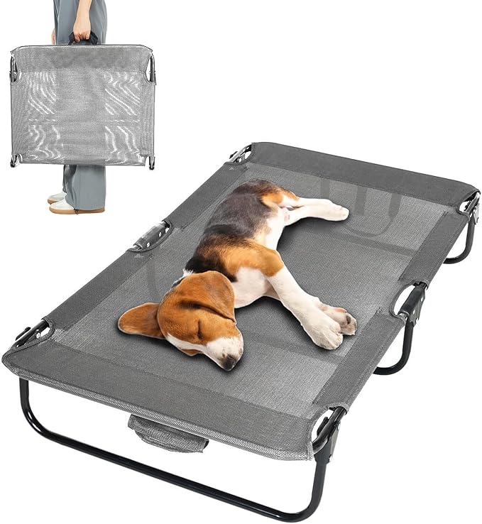 Dog Elevated Bed Foldable Portable Raised Bed Camping cot Outdoor Summer Dog Bed (Medium, Grey-Textilene)-PawvioPets