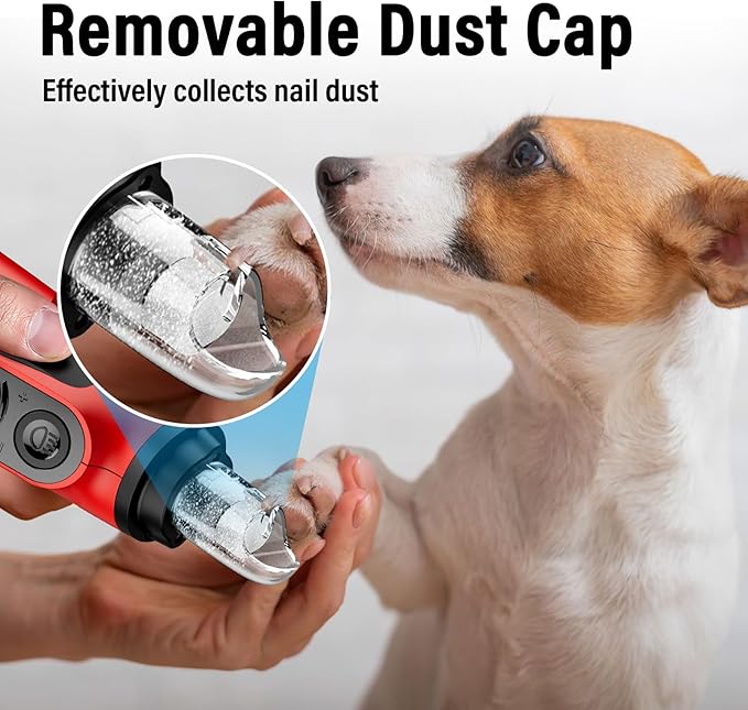 Casfuy Smart 6-Speed Dog Nail Grinder - 50% More Power Pet Nail Grinder with 2 LED Lights Quiet Rechargeable Electric Dog Nail Trimmers File Toenail Grinder for Large Medium Small Dogs & Cats (Red)-PawvioPets
