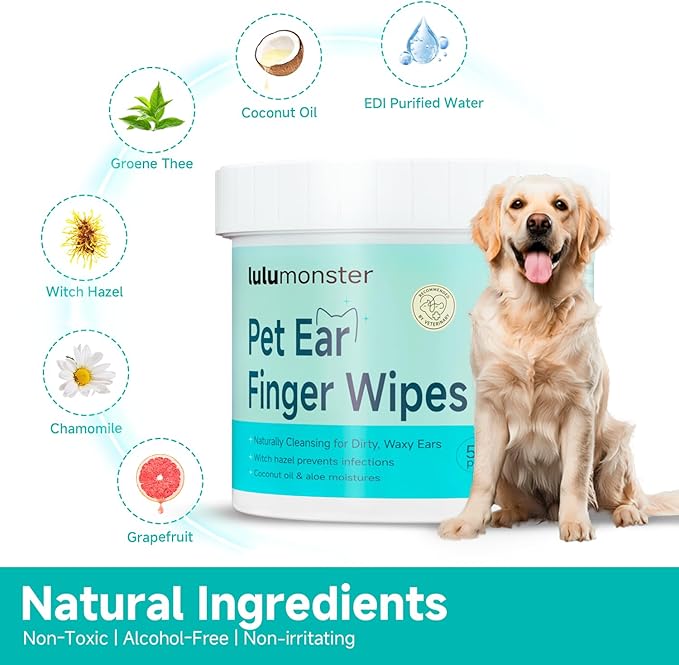 Ear Cleaner Finger Wipes for Dog & Cat [Finger Casing Design][Pet Ear Wipes with Tweezers] for Controlling Ear Infections and Ear Odor Reduce ear wax buildup Natural Ingredients Dog Ear Wipes-PawvioPets
