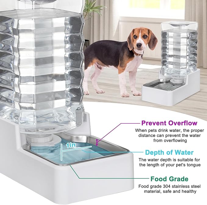 Automatic Pet Water Dispenser: 9L Gravity-Fed Stainless Steel Bowl - BPA-Free Large Capacity White Feeder for Dogs & Cats - Indoor/Outdoor Use-PawvioPets