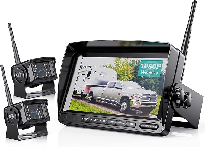 Digital Wireless Backup Camera System Kit, IP69K Waterproof Wireless 2 Rear View Camera + 7’’ LCD Dual Split Monitor for RV/Truck/Bus/Camper/Trailer (WX02)-PawvioPets
