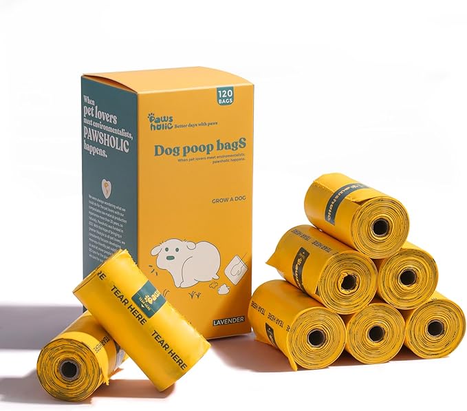 Dog Poop Bags Rolls Cornstarch Based Thickened&100% Leak Proof Dog Waste Bags -120 Count 8 Rolls - Doggie Poop Bag for puppy and Big Dogs(Lavender)-PawvioPets