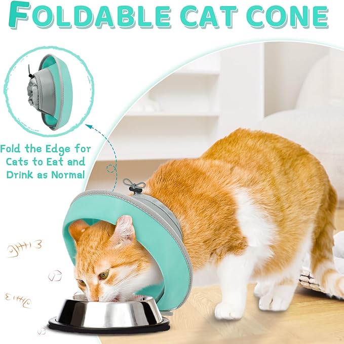 Cat Cone Collar Soft to Stop Licking, Adjustable, Foldable Lightweight Kitten Cones After Surgery Recovery for Cats & Kittens, Cat Cone Alternative (Solid Green, M)-PawvioPets