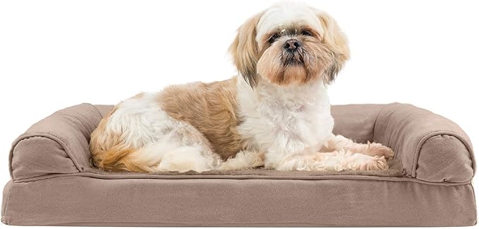 FurHaven Orthopedic Foam Sofa Dog Bed with Washable & Removable Cover - Plush/Suede - Almondine, Dogs Up to 35 lbs - Medium-PawvioPets