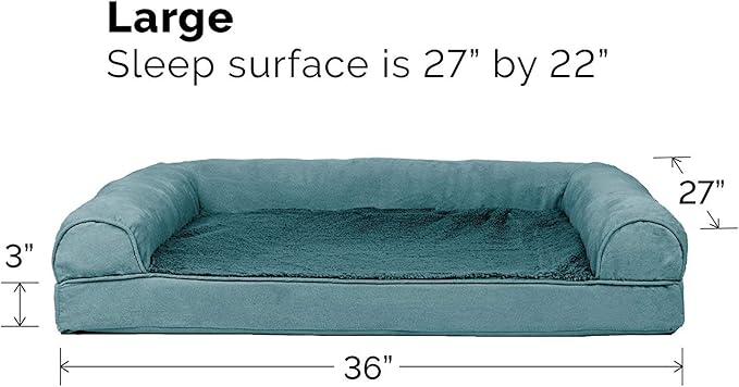Furhaven Cooling Gel Dog Bed for Large/Medium Dogs w/ Removable Bolsters & Washable Cover, For Dogs Up to 55 lbs - Plush & Suede Sofa - Deep Pool, Large-PawvioPets
