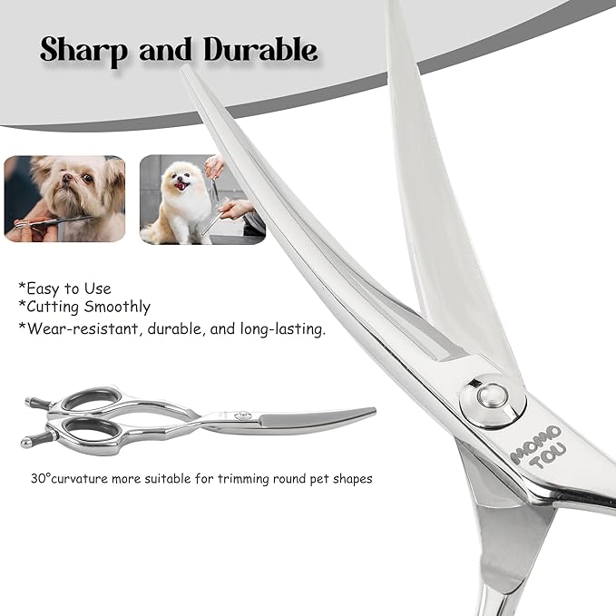 Dog Grooming Scissors 5'' Small Curved Pet Shears Super Light Professional 440C Stainless Steel Pet Shears for Trimming Face and Paws Nose Ear Easy Use.-PawvioPets