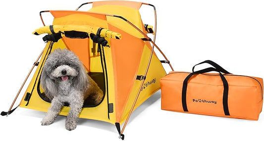 Dog Tent and Portable Playpen Outdoor Waterproof, with Aluminum Poles and Camping Mat, Pet Tent with Zippered Mesh Door, Dog House Outdoor, for Camping, Travel, Backyard, Patio (Yellow, Small)-PawvioPets