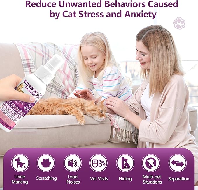 Cat Calming Pheromone Spray, Feline Calm Pheromones Spray- Anti Anxiety Pet Products, Cats Reduces Scratching Furniture Peeing Marking Calming Cat for Travel, Vet Visits - 60 Day Kit (2 * 60 mL)-PawvioPets