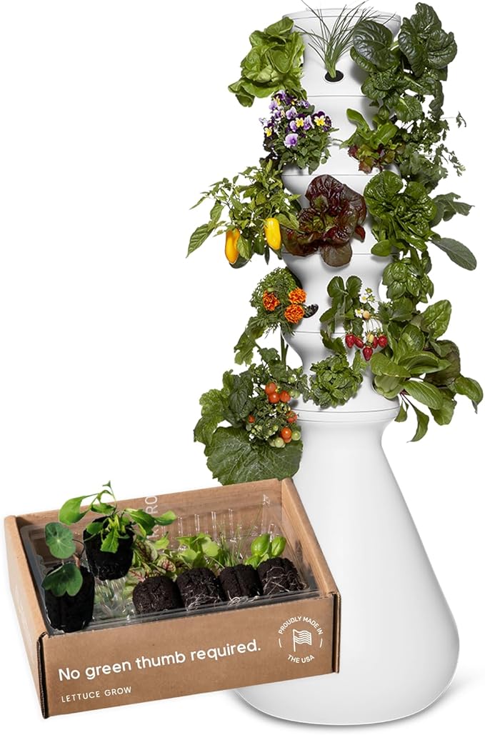 Farmstand Starter Kit + 30 Seedling Credits | Family Hydroponic Growing System Kit | Self-Watering Outdoor Vertical Garden Planter Tower | 5ft 5in | Made in USA-PawvioPets