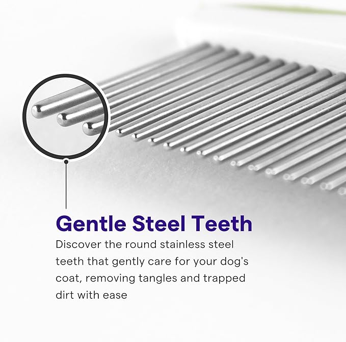 Dog & Cat Comb – Removes Tangles, Knots, and Matted Fur – Grooming Tool with Stainless Steel Teeth and Non-Slip Handle – Best Pet Hair Comb for Home Grooming Kit – Includes eBook Guide-PawvioPets
