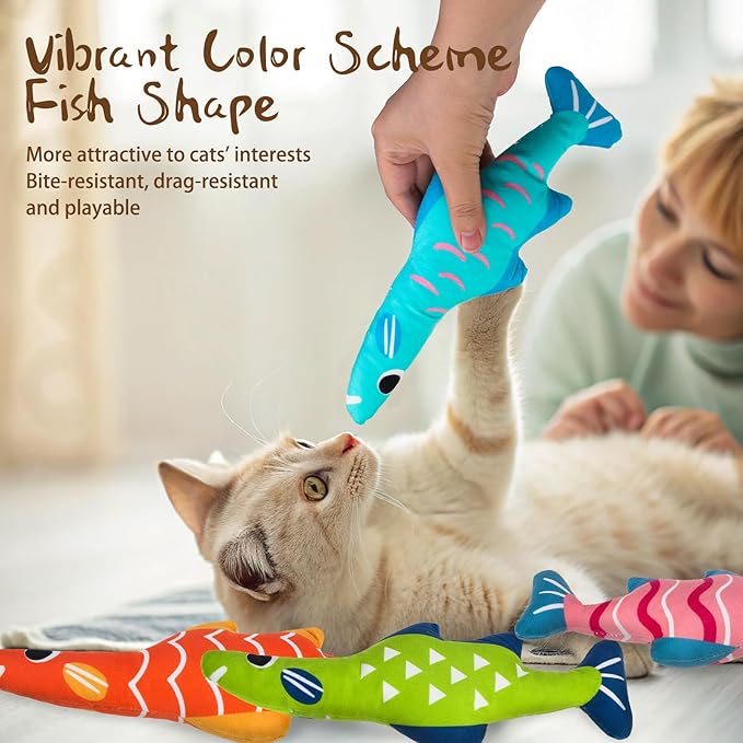 EXPAWLORER Catnip Cat Toys Fish,4 Pcs Durable Cat Kicker Toy with Natural Catnip Cotton,Interactive Bite Resistant Soft Pillow Filled for Indoor Cats Kitten Playing,Drives Bored Cats Crazy with Fun-PawvioPets