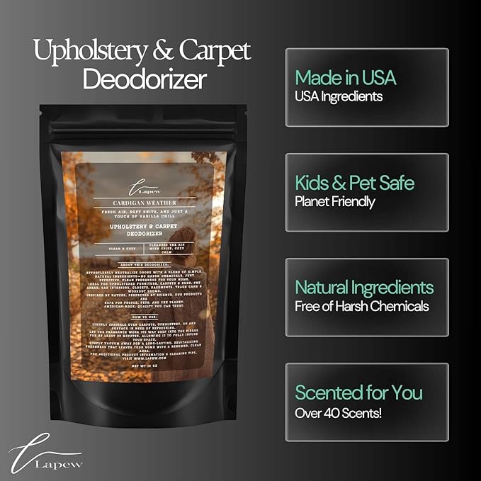 Cardigan Weather Carpet Freshener Powder: Powerful Odor Eliminator for Home, Upholstery Deodorizer, Carpet Deodorizer, Pet Urine, Cat Litter Box - Sweater Weather Fragrance-PawvioPets