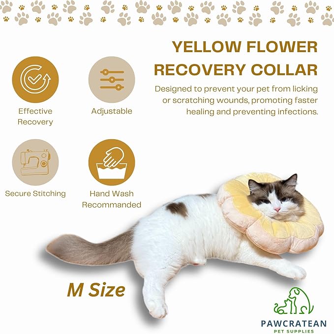 Adjustable Comfy Flower Style Elizabeth Collar for Cats Puppies Soft Recovery Cone Pet Protective Neck Collar (Yellow, Small)-PawvioPets