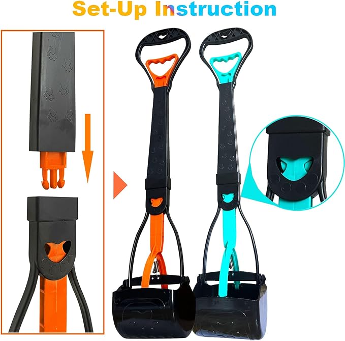 2-Piece Pooper Scooper for Large Medium & Small Dogs Heavy Duty,Long Handled Dog Poop Scooper for Grass,Durable Dog Poop Pick Up Tool-PawvioPets