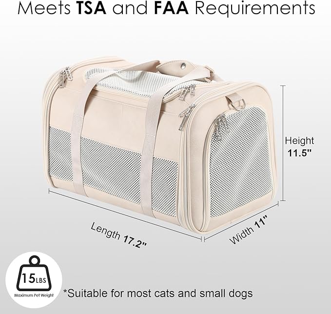 Fashion Leather Dog Carrier, Airline Approved Cat Carrier Soft Sided Pet Bag Carrier Purse for Puppy Kitten Small Animals White-PawvioPets