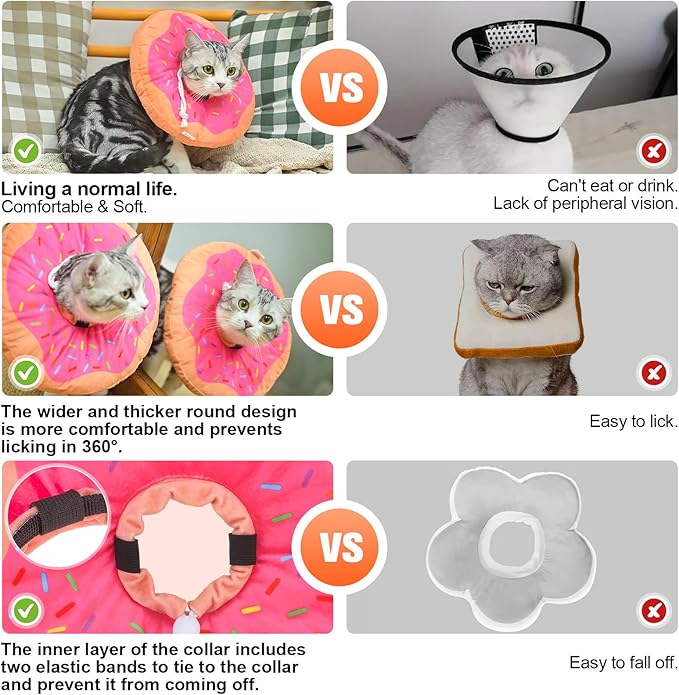 BEAUTYZOO Cat Cone Collars Soft, Cat Recovery E Collars After Surgery to Stop Licking, Adjustable Elizabeth Circle Collar Cute Pet Donut Pillow for Cats Kitten Small Dogs, Pink S-PawvioPets