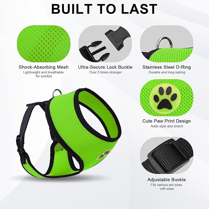 BINGPET No Pull Dog Harness,Soft Mesh Breathable All Weather Vest Harness,Safety Protection Design Durable Adjustable Step-in Easy Walk Dog Harness for Small Medium Large Dogs(Green,M)-PawvioPets