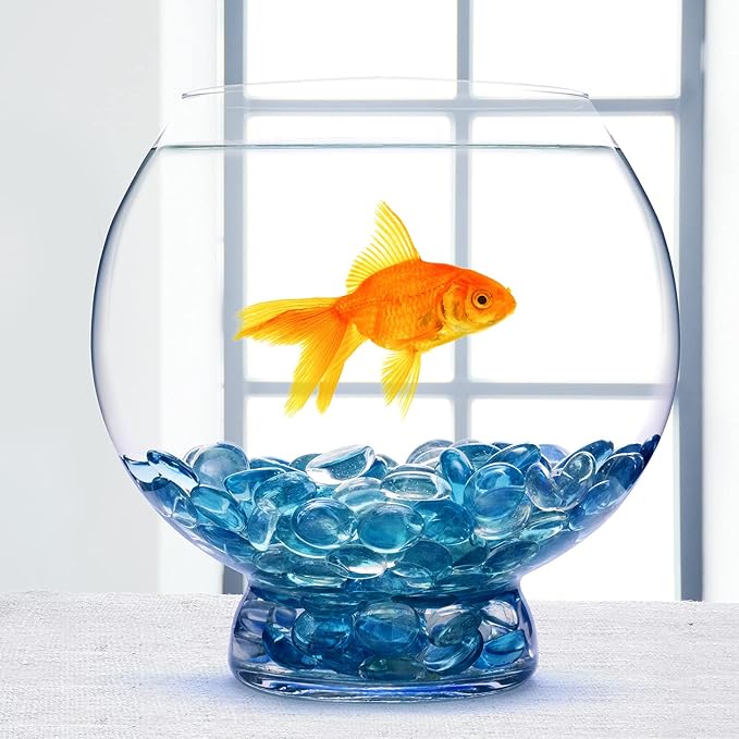 FUTUREPLUSX 1LB Light Blue Flat Glass Marbles, Glass Pebbles Vase Fillers for Centerpieces, Fish Tank for Aquarium Gravel Decor Table Scatter Art Craft-PawvioPets