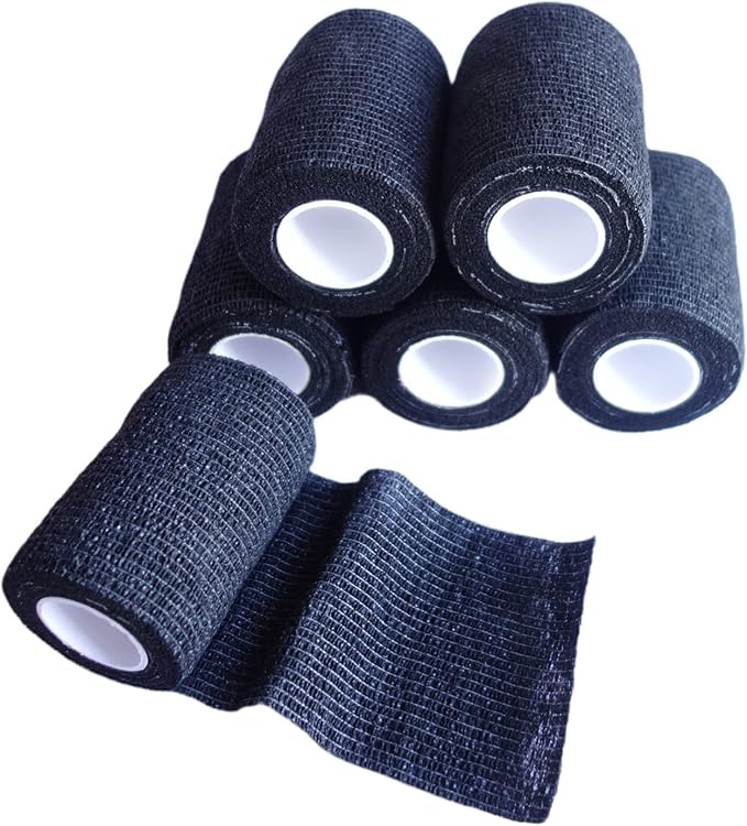 6 Pack 3" x 5 Yards Self Adhesive Bandage Wrap Breathable Cohesive Vet Wrap for Pets, Elastic Self-Adherent Tape for Sports, Wrist, Ankle (Black)-PawvioPets