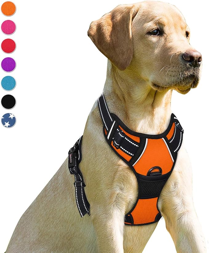 BARKBAY No Pull Dog Harness Front Clip Heavy Duty Reflective Easy Control Handle for Large Dog Walking(Orange,S)-PawvioPets