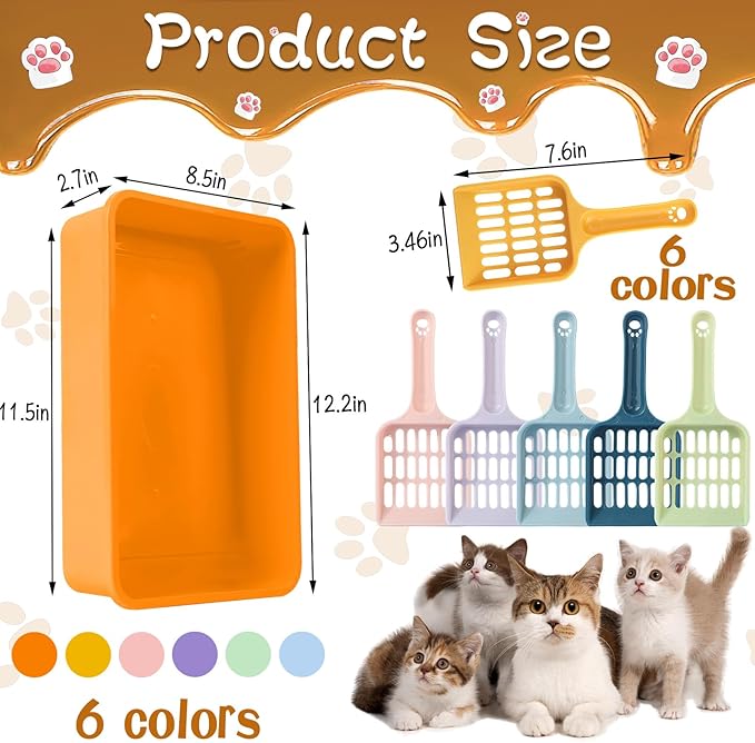 6 Pcs Kitten Small Litter Box Set, Plastic Kitten Litter Pan with 6 Scooper Cat Litter Box Cat Litter Box Travel Toilet for Small Pet Kitty Bunny Guinea Pig-PawvioPets