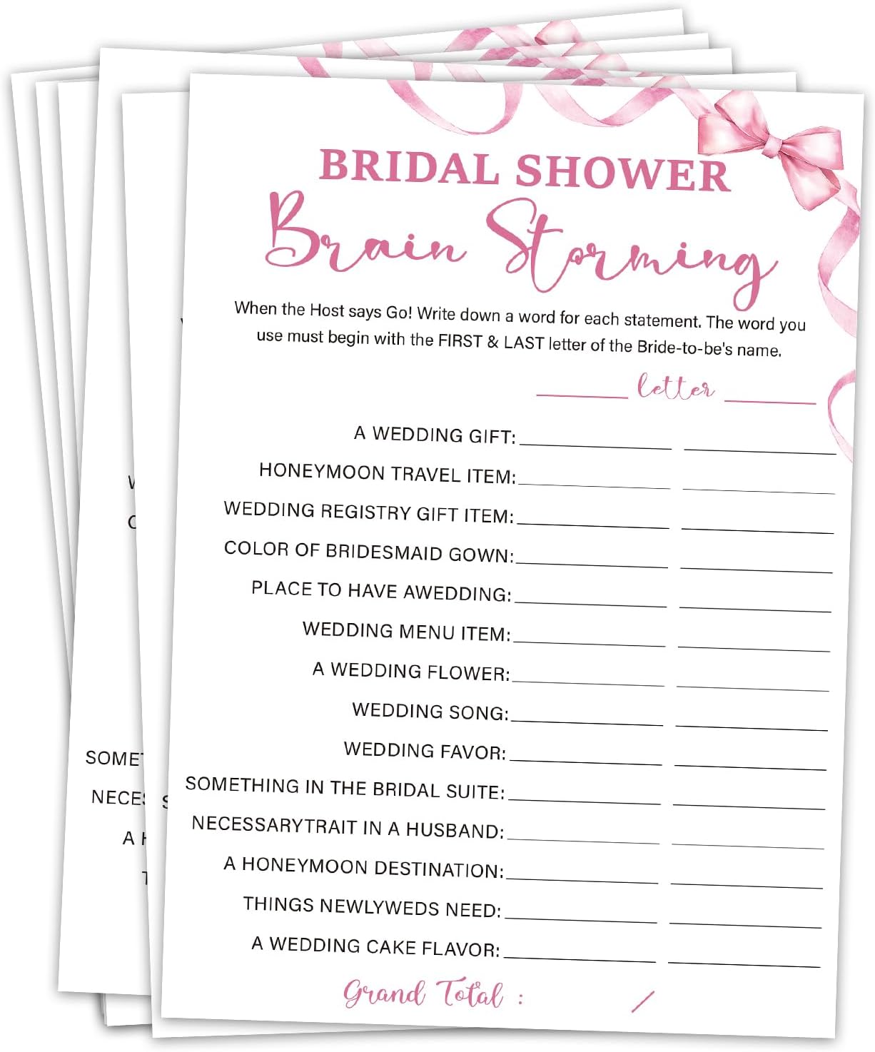 Bridal Shower Games 30 Guests, Bridal Shower Wedding Games for Reception, Rehearsal Dinner Engagement Party Activities Game Card/HL 006