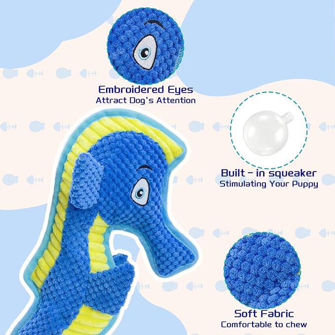 Dog Toy Squeaky Aggressive Durable Dog Toys for Dogs Chew No-Stuffed Dog Toy Interactive Hours of Fun Keep pups Busy -Green Shark,Bubble-Pressed Ultra-Soft Fabric-PawvioPets
