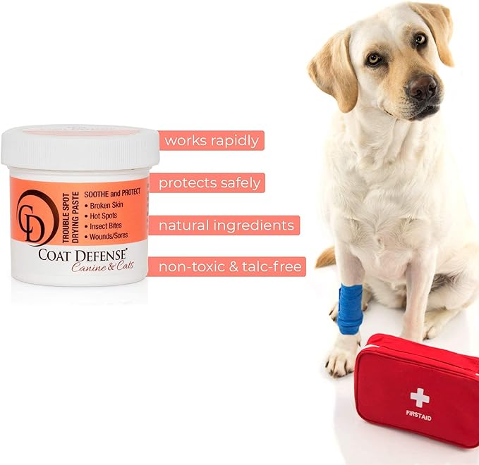 COAT DEFENSE Trouble Spot Drying Paste - Made in USA - 5 Oz Dog & Cat Skin Care, Itchy Skin & Allergies, Alleviates Hot Spots for Dogs & Cats, Insect Bites Relief & Dog Wound Care-PawvioPets
