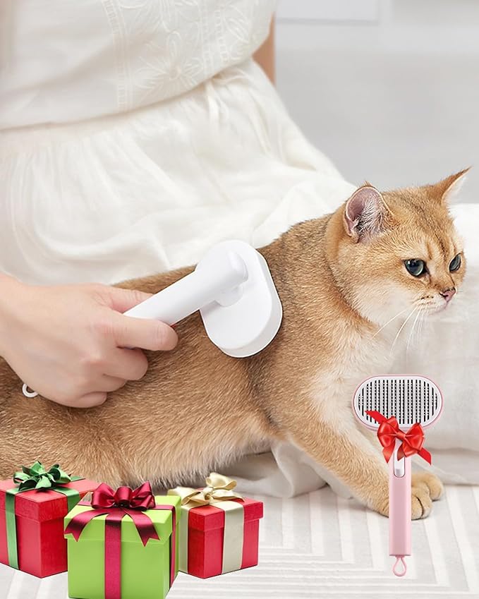 Cat Brush With Release Button - Self-Cleaning Sliker for Indoor Short Cats, Effortless Hair Removal, Gentle on Skin, Grooming for Shedding and Loose Fur-PawvioPets
