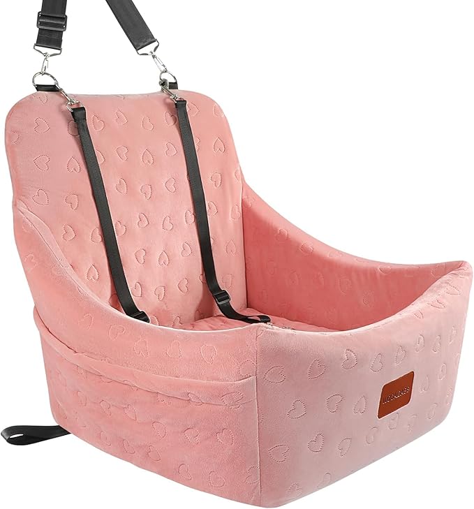 Dog Car Seat for Medium Dogs, Pet Travel Bed with Seat Belt Channel, Fully Detachable and Washable, 3 Straps Easy to Install (Pink)-PawvioPets