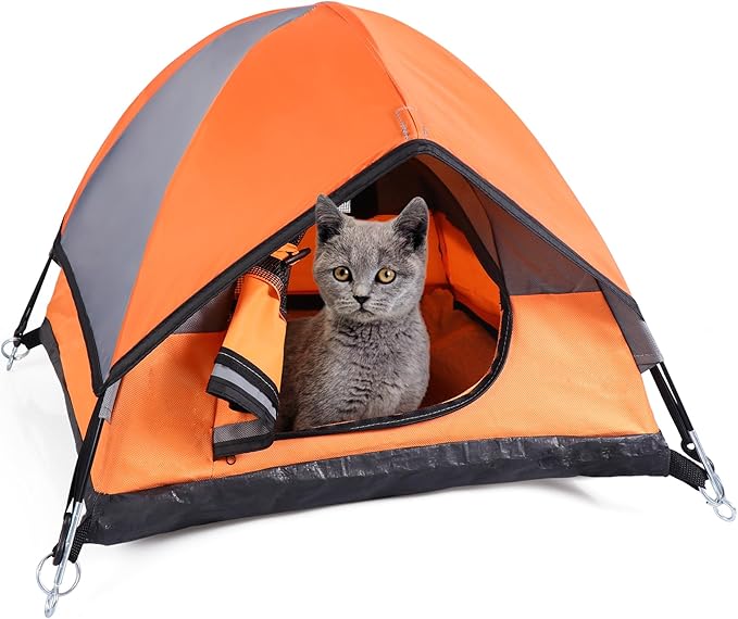 Cat Camping Tent, Cat Tent Bed, Pet Tent for Indoor Cat and Small Dog, Mini Tent (Orange, 21 x 21 x 14 Inches)-PawvioPets
