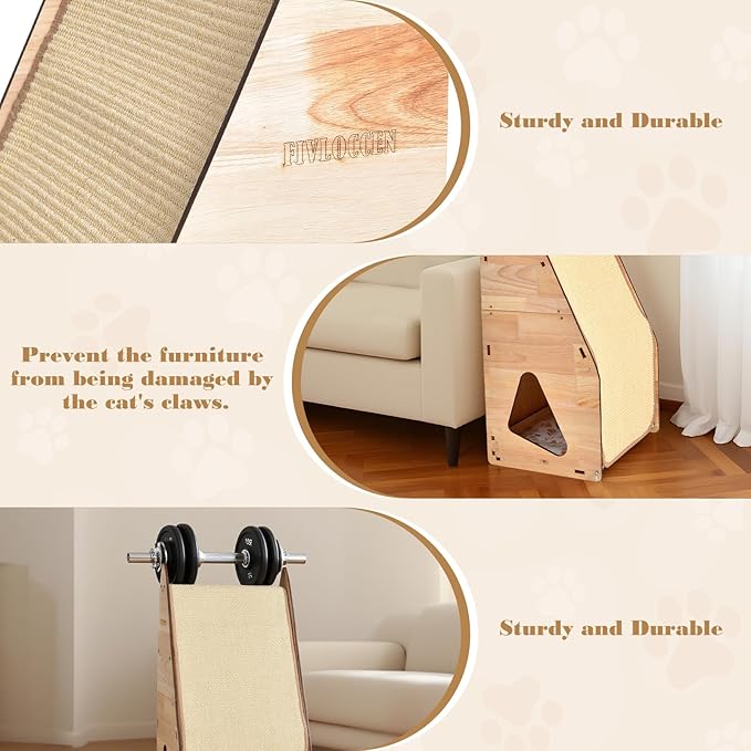 32in Cat Scratching Posts for Indoor Cats: Replaceable Sisal Mats & Sturdy 3D Wood Frame, Integrated Cat Condo, Hideout, Tunnel, All-in-One Space Saver for Multi-Cat & Budget-Friendly Homes-PawvioPets