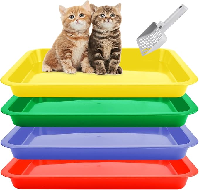 4 Pcs Open Small Kitten Litter Box, 15x12x1.4 Inch Low Entry Mini Open Cat Litter Box Rabbit Litter Pan Portable Shallow Litter Box Waterproof Travel Toilet for Bunny Guinea Pig Small Pet-PawvioPets