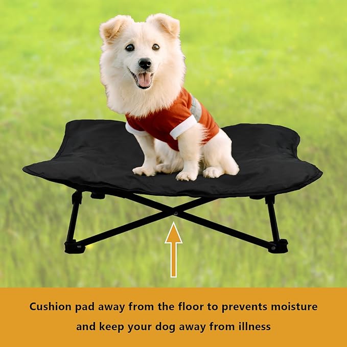 Elevated Dog Bed, Portable Raised Pet Cot for Outdoor and Indoor Folding Dog Cot Bed with Comfortable Padded Filling Carrying Bag Included Pet Raised Travel Lounger for Camping Traveling (28x28x8inch)-PawvioPets