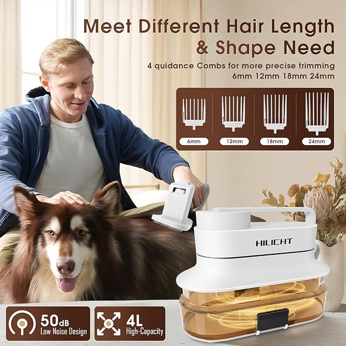 Dog Grooming Kit, Dog Hair Vacuum with Nail Clipper and 4L Dust Cup, 6 Pet Grooming Tools, Silent Pet Vacuum for Cats, Dogs and Other Animals-PawvioPets