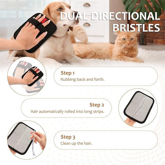 6 Pcs Pet Hair Removal Glove, Electrostatic Pet Hair Remover Gloves, Reusable Cat & Dog Hair Cleaning Gloves, Suitable for Couch, Furniture, Blankets, Curtain, Car Seat-PawvioPets