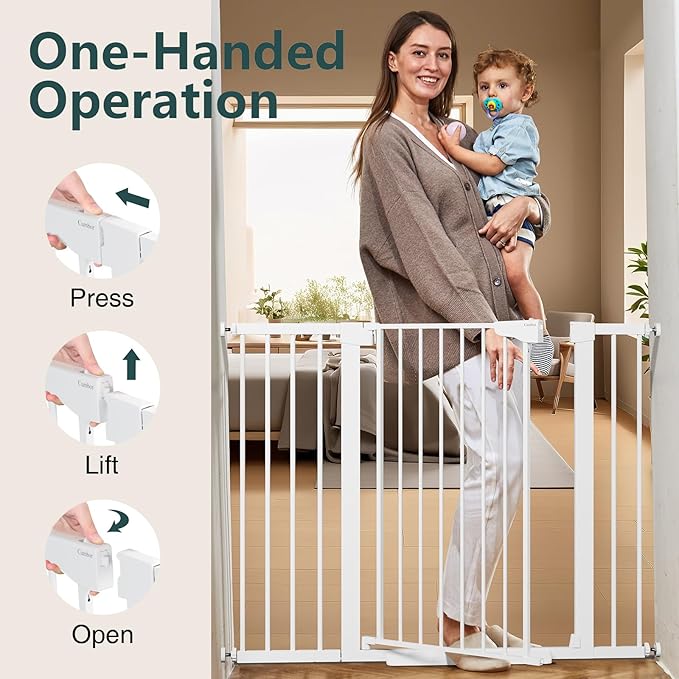 Cumbor 36" Extra Tall Baby Gate for Stairs, 29.7-48" Wide Dog Gates for Doorways, Auto Close Safety Gate for Babies and Pets, Easy Install, Pressure Mounted, Fits Doorways, Stairs, Entryways, White-PawvioPets