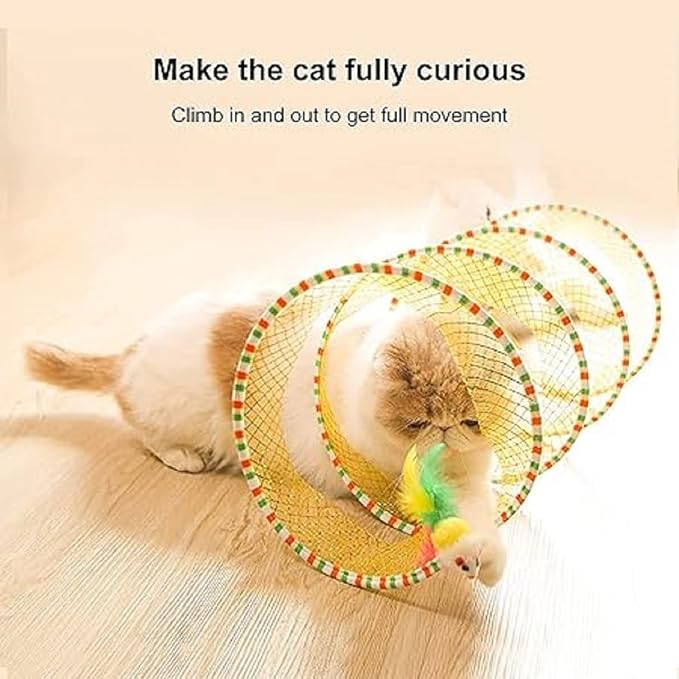 Folded Cat Tunnel Toy for Indoor Cats, 2 PCS Collapsible Pet Spring Cat Toys with Feather Mouse Upgrade Interactive Toy Playing Tent for Puppy Kitten Accessories Home-PawvioPets