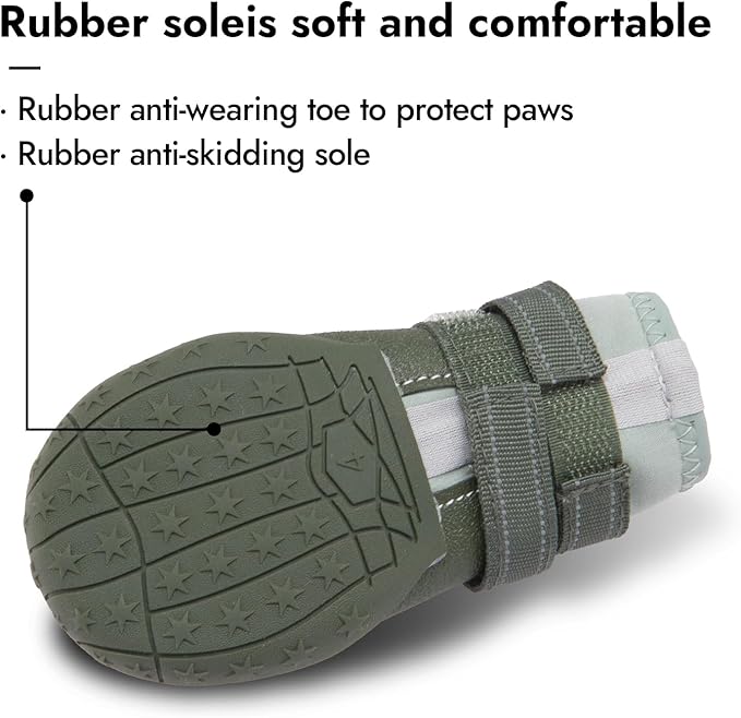 Dog Shoes Winter Snow Boots for Large Size Medium Dogs Reflective Anti-Slip Paw Protectors for Rain Booties Hot Pavement Hardwood Floors Running Water-Resistant Dog Shoes (Green, 4# (S))-PawvioPets